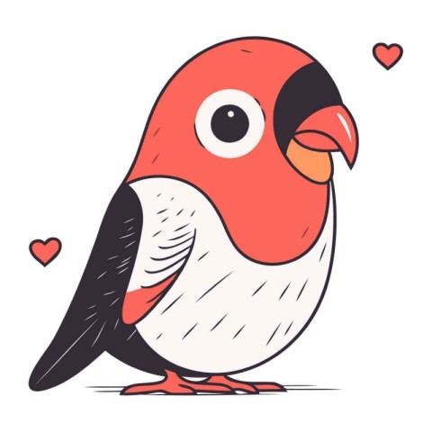 Vector illustration of a cute cartoon bullfinch on white backgro