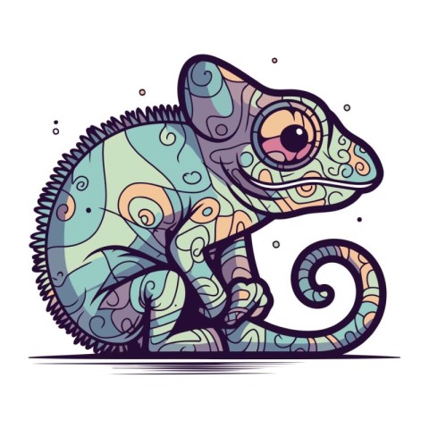 Colorful chameleon on a white background. Vector illustration.