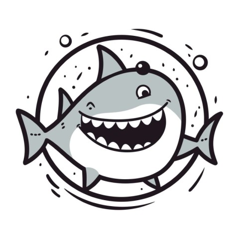 Cartoon shark. Vector illustration on white background. Design f