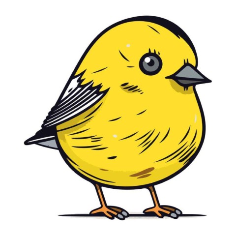 Cute little yellow bird isolated on white background. Vector ill