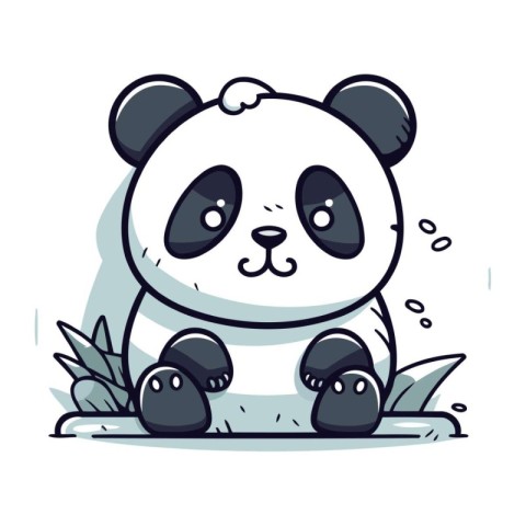 Cute cartoon panda sitting on the ground. Vector illustration.