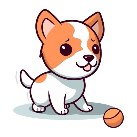 Cute cartoon dog playing with a tennis ball. Vector illustration