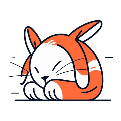 Cute cartoon cat sleeping. Vector illustration in line art style