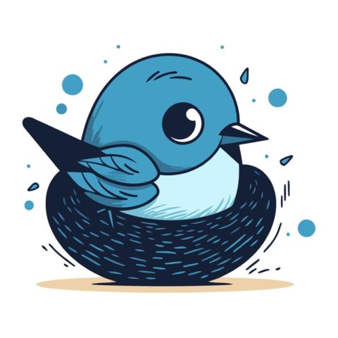 Vector illustration of a cute cartoon bird in a nest on a white