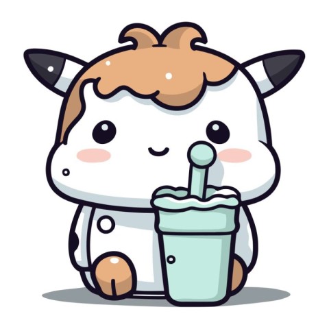 Cute Cow Drinking Juice Cartoon Mascot Character Vector Illustra