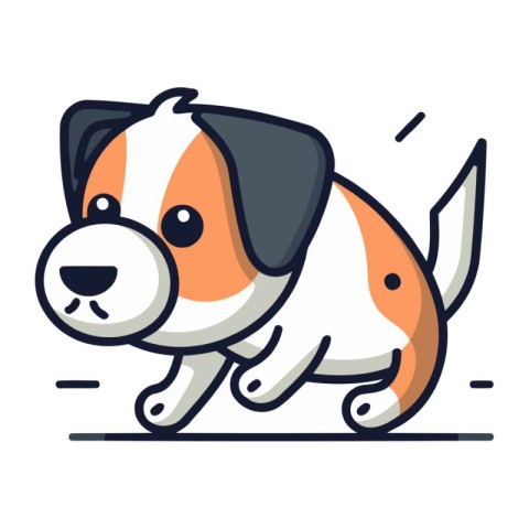 Cute dog running and jumping. Vector illustration in line art st