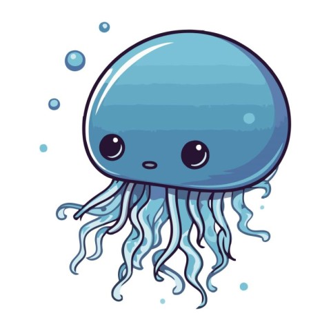 Cute cartoon jellyfish isolated on white background. Vector illu