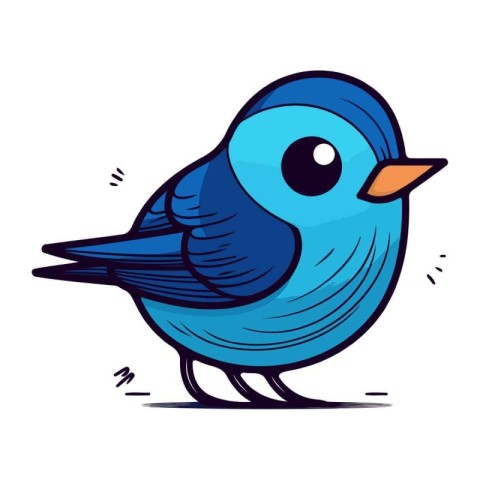 Cute cartoon blue bird. Vector illustration isolated on white ba