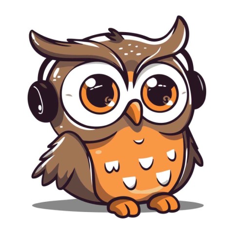 Cute owl with headphones isolated on a white background. Vector