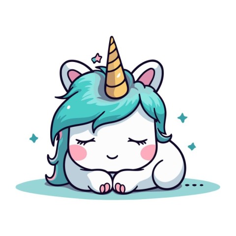 Cute cartoon unicorn with blue hair. Vector illustration isolate