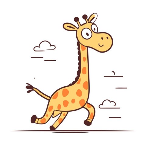 Cute cartoon giraffe running in the sky. Vector illustration.