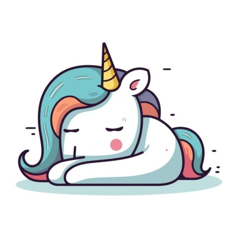 Cute cartoon unicorn sleeping. Vector illustration. Isolated on