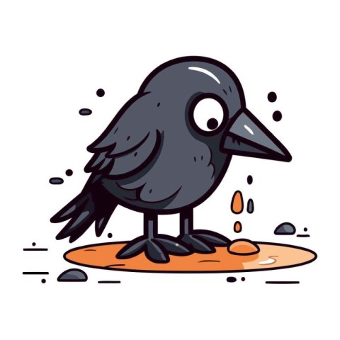 Cute crow on the ground. Vector illustration in cartoon style.