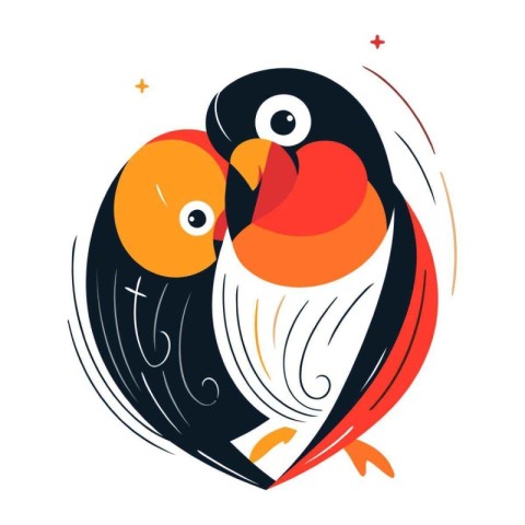 Cute couple of parrots. Vector illustration in flat style.