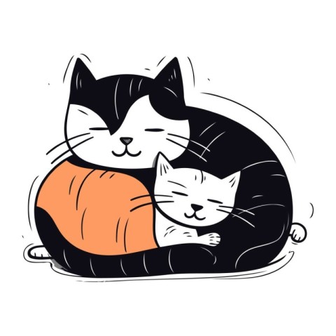 cute cats sleeping on the pillow. hand drawn vector illustration