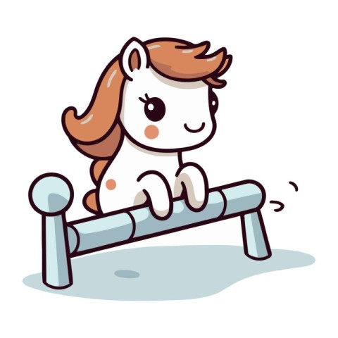 Cute Cartoon Horse Jumping Over Obstacle Vector Illustration.