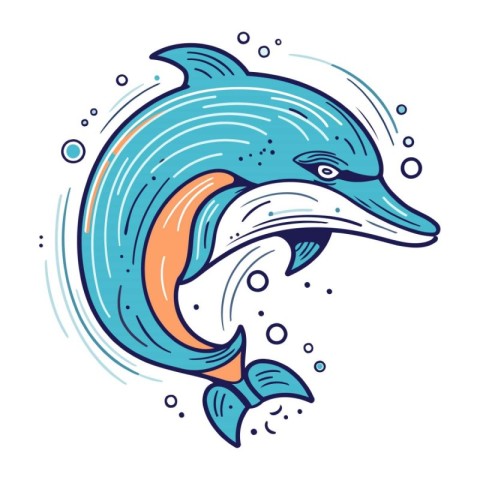 Dolphin. Hand drawn vector illustration in doodle style.