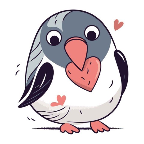 Penguin with a heart in its beak. Vector illustration.