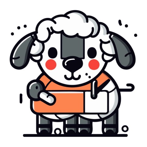 Sheep in life jacket. Cute cartoon character. Vector illustratio