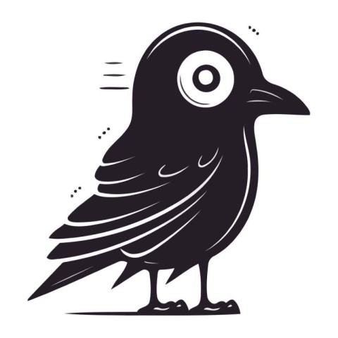 Cute crow with big eyes on white background. Vector illustration