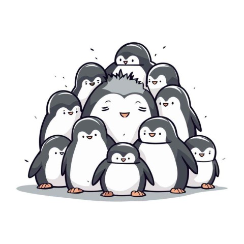 Penguins family. Vector illustration of cute cartoon penguins.