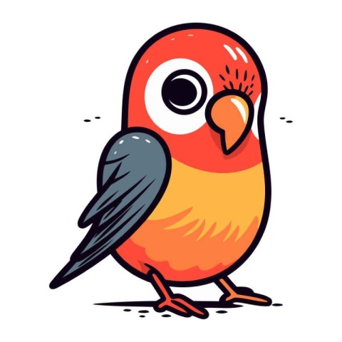 Vector illustration of cute cartoon red parrot isolated on white