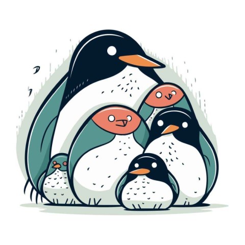 Penguin family. Cartoon vector illustration. Cute penguin family