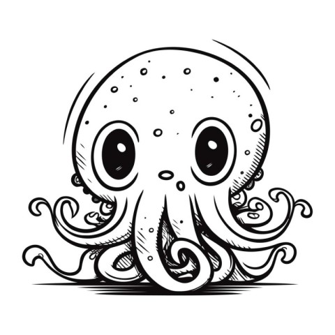 Octopus. Black and white vector illustration on a white backgrou