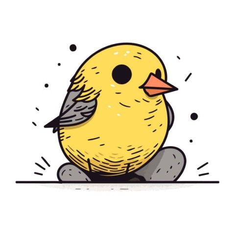Cute little yellow chick sitting on a stone. Vector illustration