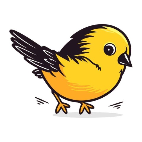 Vector illustration of cute yellow bird. Isolated on white backg