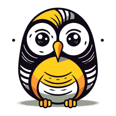 Cute cartoon black and yellow little owl. Vector illustration is