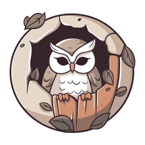 Owl in the hole. Vector illustration of a cartoon owl.