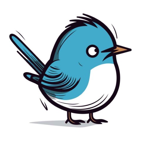 Cartoon blue bird isolated on a white background. Vector illustr