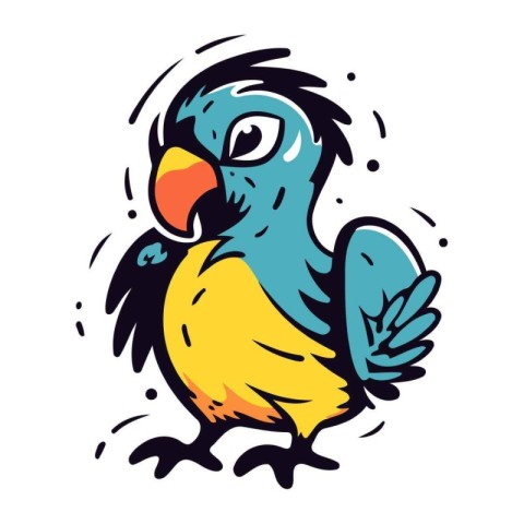 Cute parrot. Hand drawn vector illustration in cartoon style.