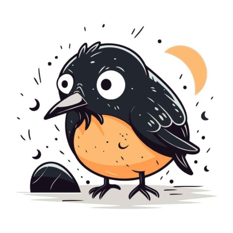 Cute cartoon black robin. Vector illustration isolated on white