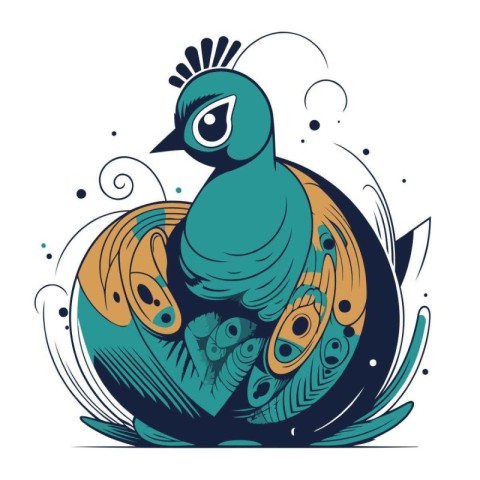 Vector illustration of a peacock in the shape of a circle.