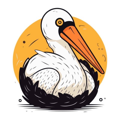 Pelican in the nest. Vector illustration of a pelican.