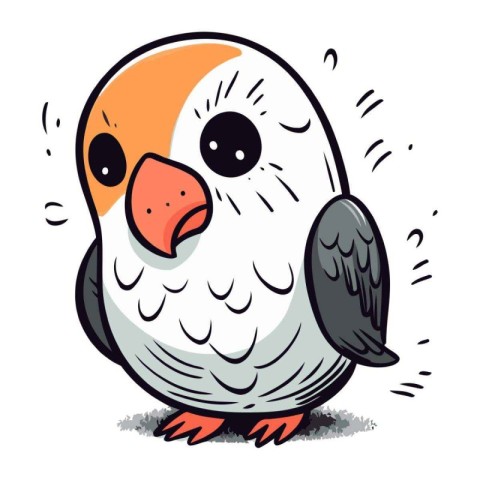 Illustration of a cute cartoon parrot on a white background.