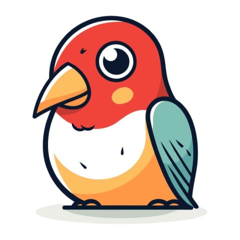 Cute little red bird isolated on white background. Vector illust