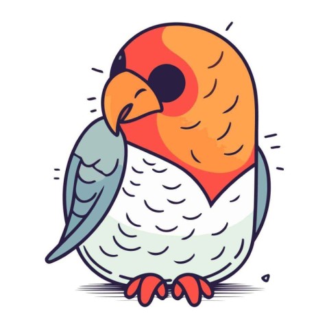 Vector illustration of cute parrot. Hand drawn cartoon parrot.