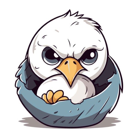 Cute cartoon eagle in the nest. Vector illustration isolated on