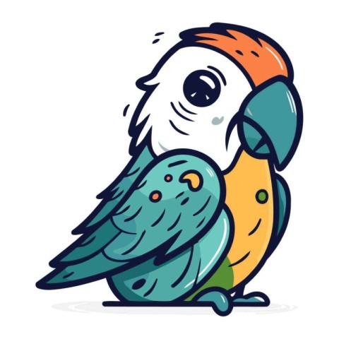 Cute parrot. Vector illustration. Isolated on white background.