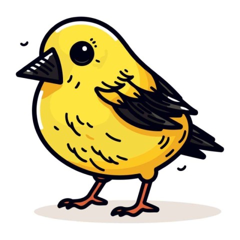 Cute yellow bird. Vector illustration isolated on a white backgr