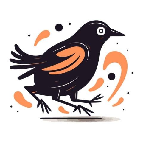 Cute hand drawn black bird. Vector illustration for your design.