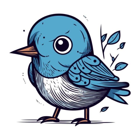 Vector illustration of a cute cartoon blue bird. Isolated on whi