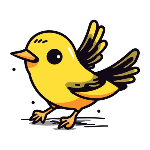 Cute little yellow bird. Vector illustration. Isolated on white