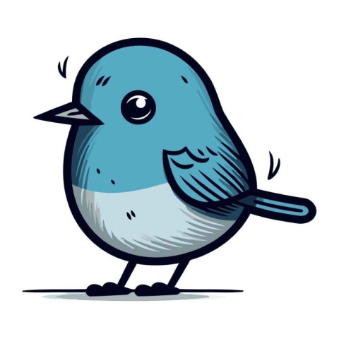 Vector illustration of cute cartoon blue bird. Isolated on white