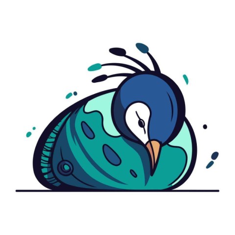 Peacock vector illustration. Cute cartoon bird with blue feather