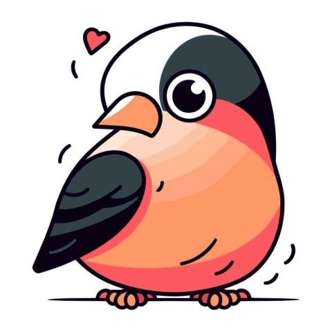 Vector illustration of cute bullfinch in love. Cartoon style.