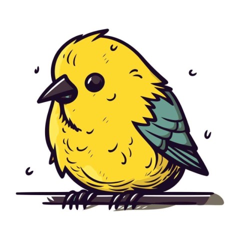 Cute little yellow bird sitting on a branch. Vector illustration